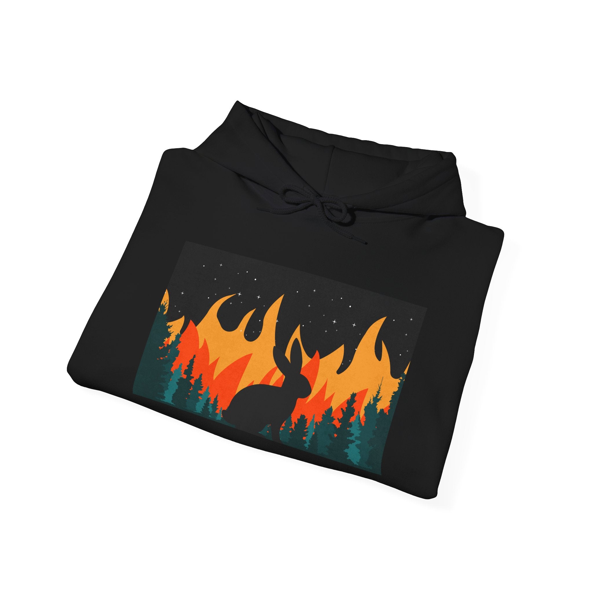 Bunny in the Burning Woods Retro Arcade Hoodie