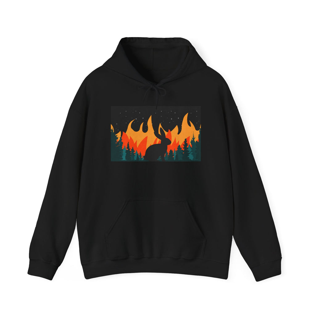 Bunny in the Burning Woods Retro Arcade Hoodie